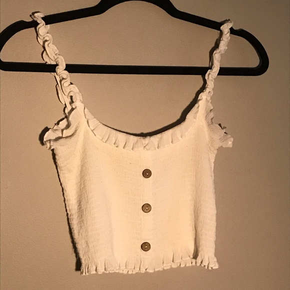 White Ruffled Button Cami/Crop Top - Picture 2 of 3